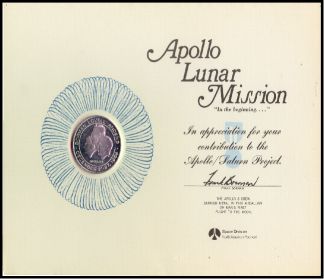 Donald Lee Margheim Apollo 8 Lunar Mission award presented by Astronaut Frank Borman 1968